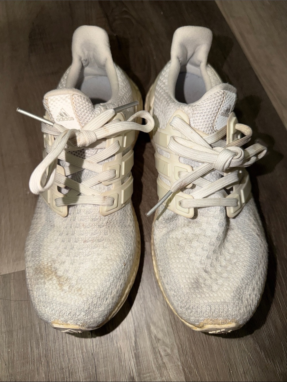 adidas Off-White Knit Lace-Up Running Shoes